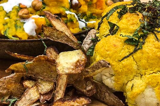 Pompoenstamppot met geroosterde bloemkool