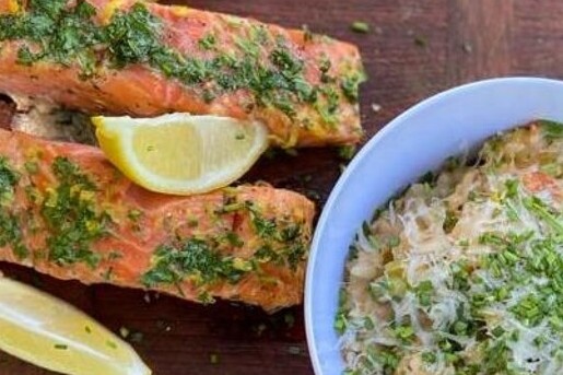 Zalm risotto van de barbecue