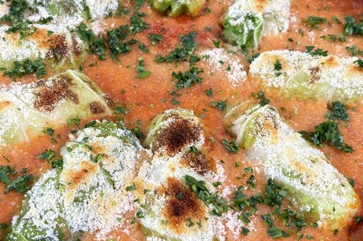 geitenkaas risotto in Chinese kool met broodkruim