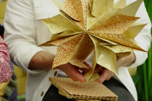 Onze interieur-expert Theo-Bert Pot maakt een kerstster van papieren zakjes | Still uit de uitzending
