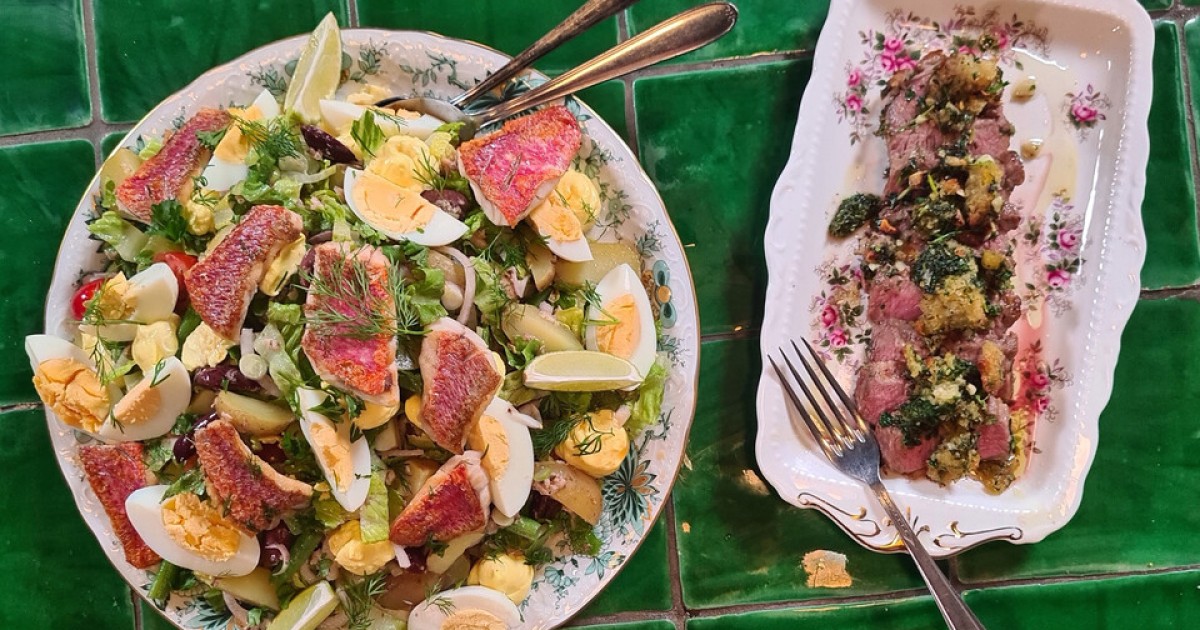 Franse salade Monegasque met mul en kruidig lamsfilet | BinnensteBuiten