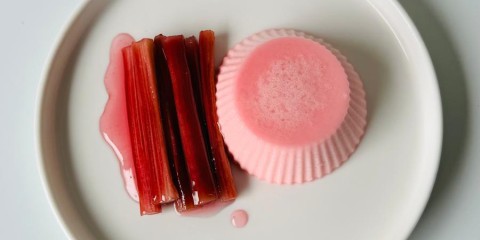 Panna cotta met gepocheerde rabarber