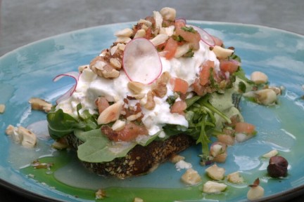 Oerbrood met tomatensalsa en burrata