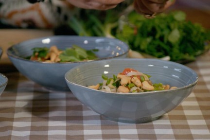 Noedels met shiitake en vissaus van Hollandse Schol