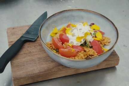 Tomaten orzo met verse ingrediënten