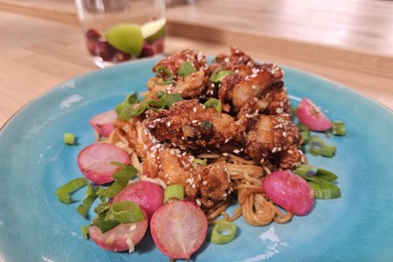 Krokante kip in honing boter saus