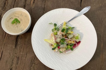 Aardpeer soep en salade