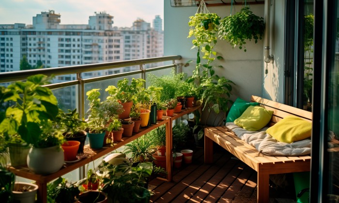 Zelfvoorzienend met kruiden en planten op je balkon | AI gegenereede foto via Adobe Stock