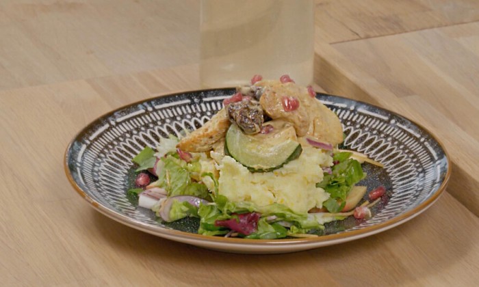 Sinaasappel aardappelpuree met kip