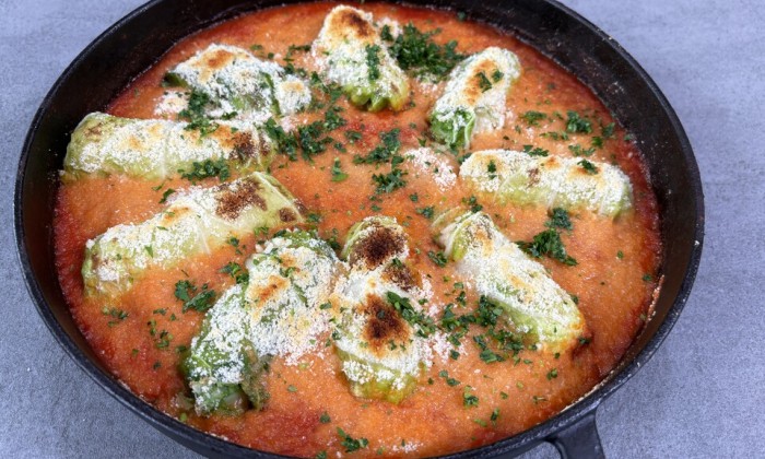 geitenkaas risotto in Chinese kool met broodkruim