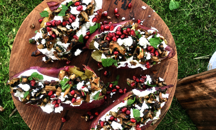 Gepofte zoete aardappel met tapenade